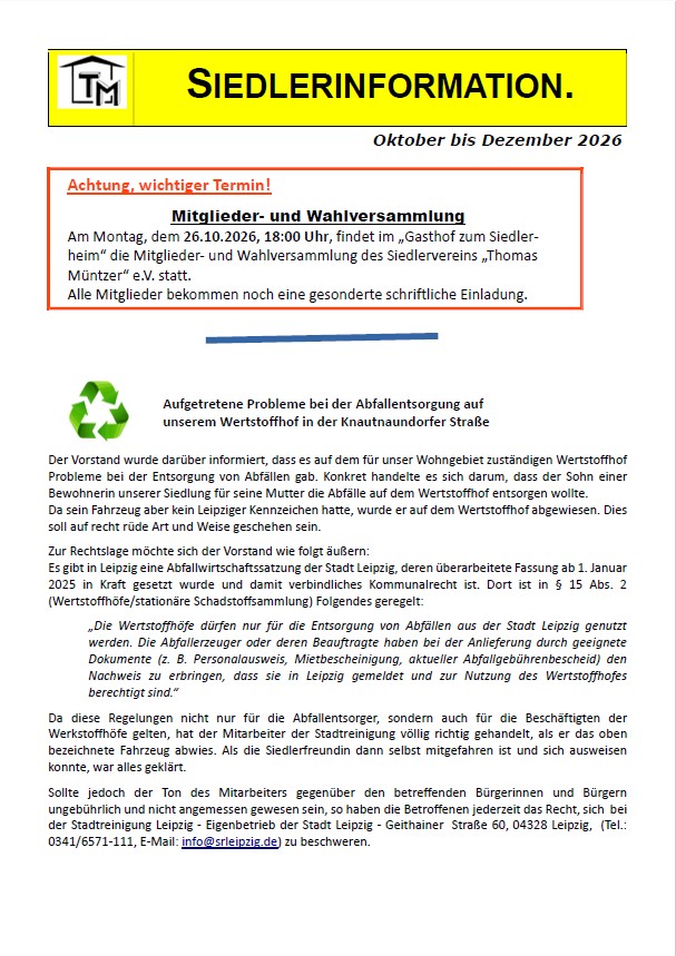 Siedlerinformation 04 / 2026